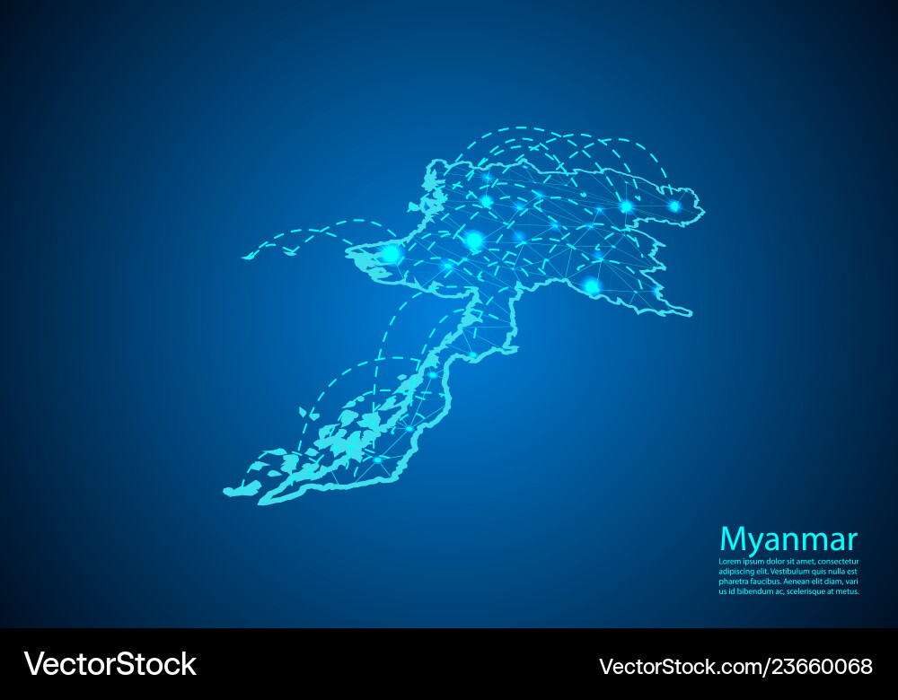 Myanmar Karte mit Knoten verknüpft durch Linien Konzept Myanmar Karte mit Knoten verknüpft durch Linien Konzept vektorbild