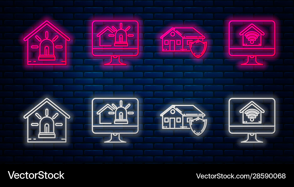 Set line computer monitor with smart house Set line computer monitor with smart house vector image