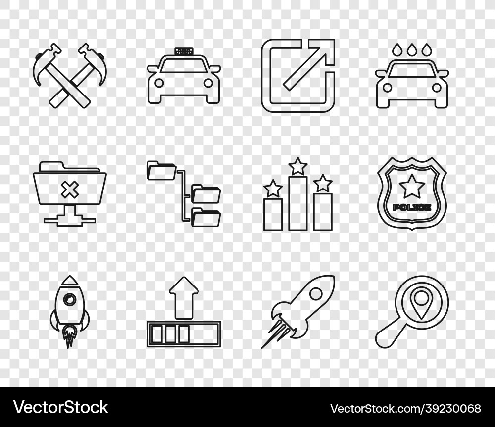 Set line rocket ship with fire search location Set line rocket ship with fire search location vector image