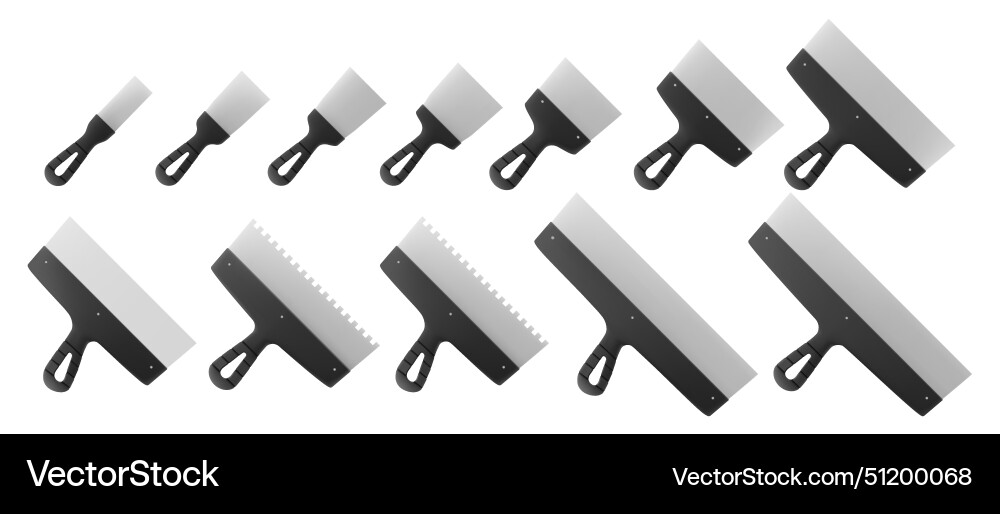 Set of stainless steel putty knife isolated Vector Image
