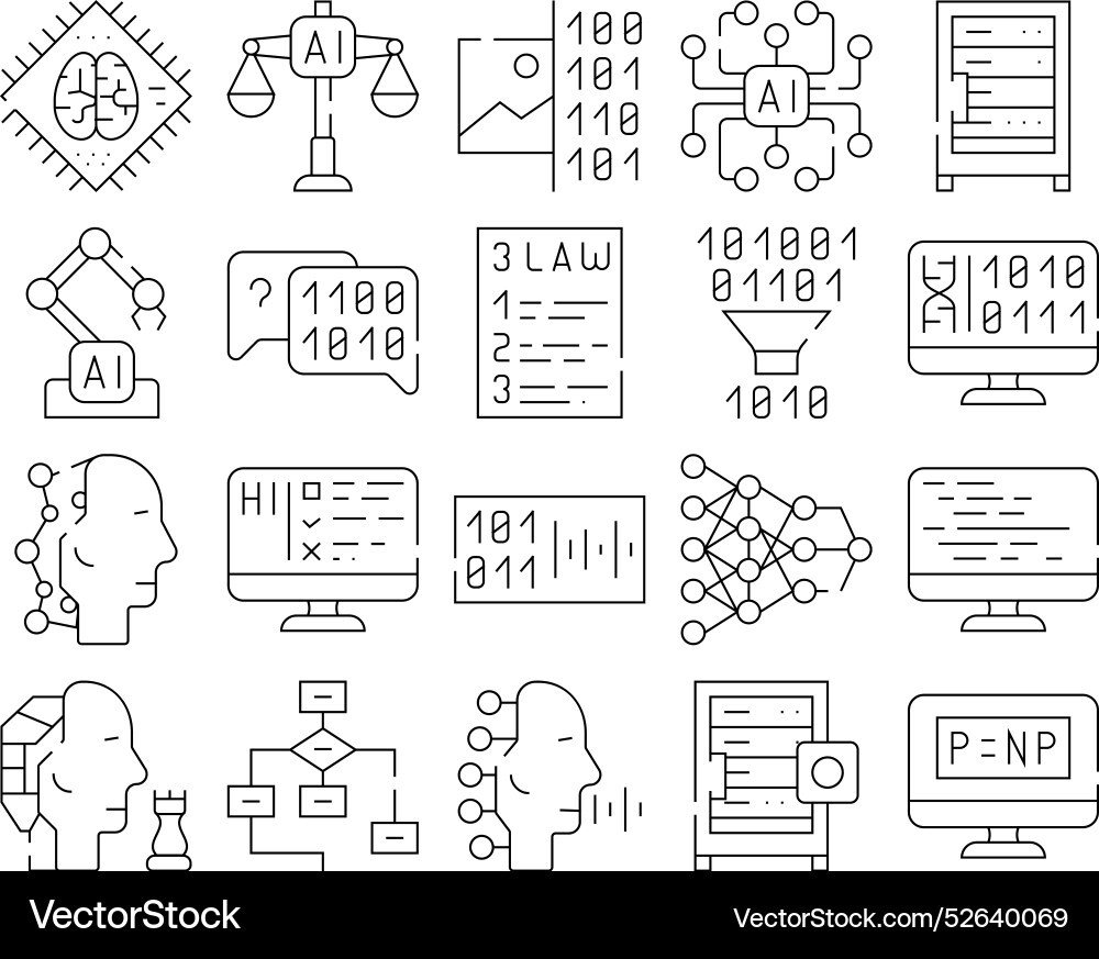 Artificial intelligence system icons set isolated Artificial intelligence system icons set isolated Vector Image
