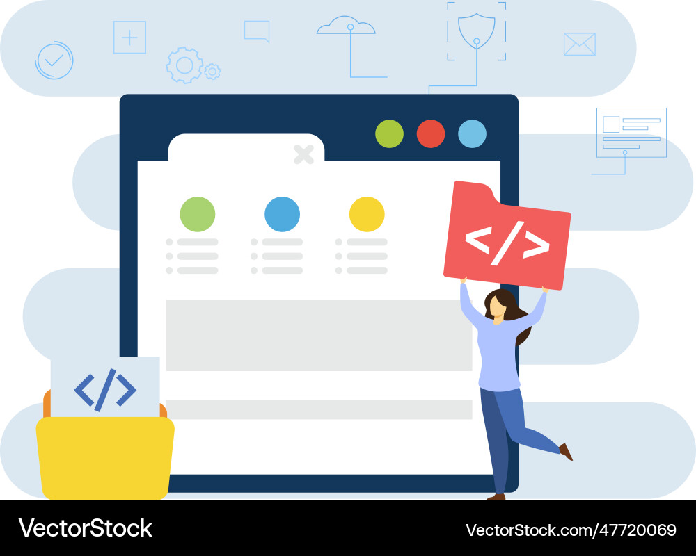 Girl is standing with a coding folder Girl is standing with a coding folder vector image