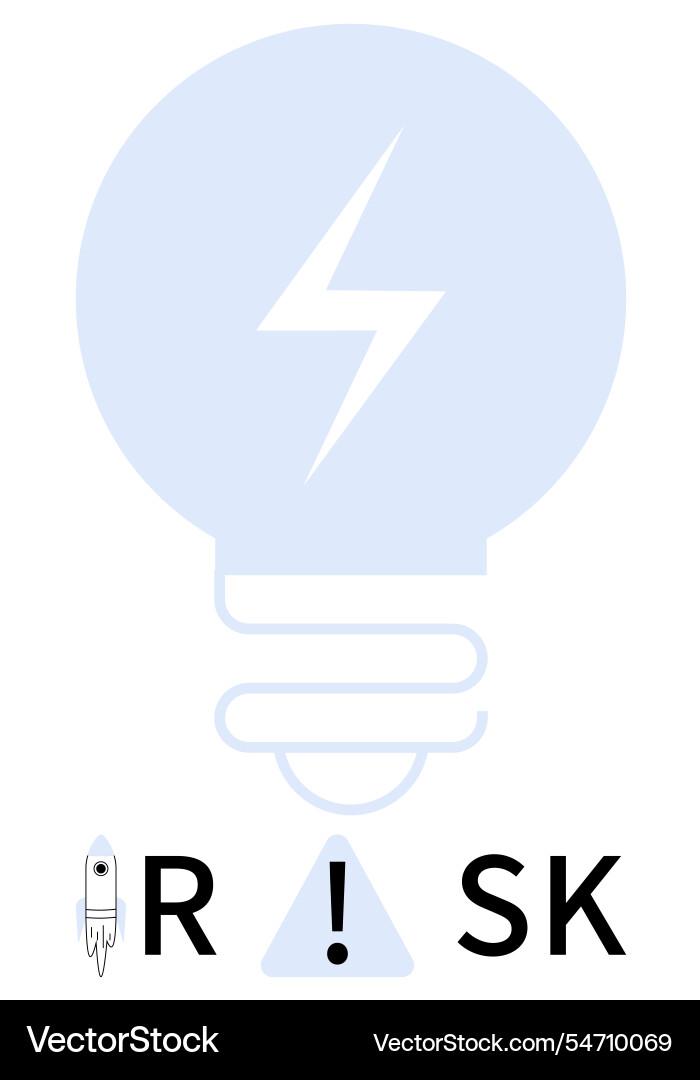 Light bulb with lightning bolt and risk warning Light bulb with lightning bolt and risk warning vector image