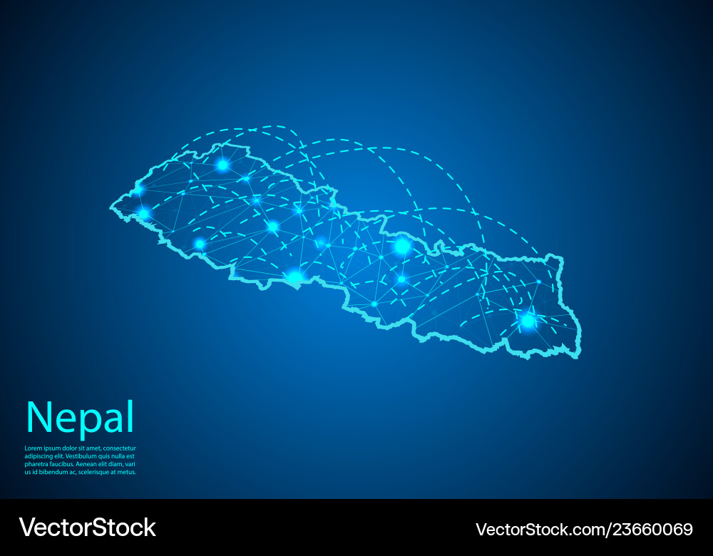 Nepal map with nodes linked by lines concept Nepal map with nodes linked by lines concept vector image
