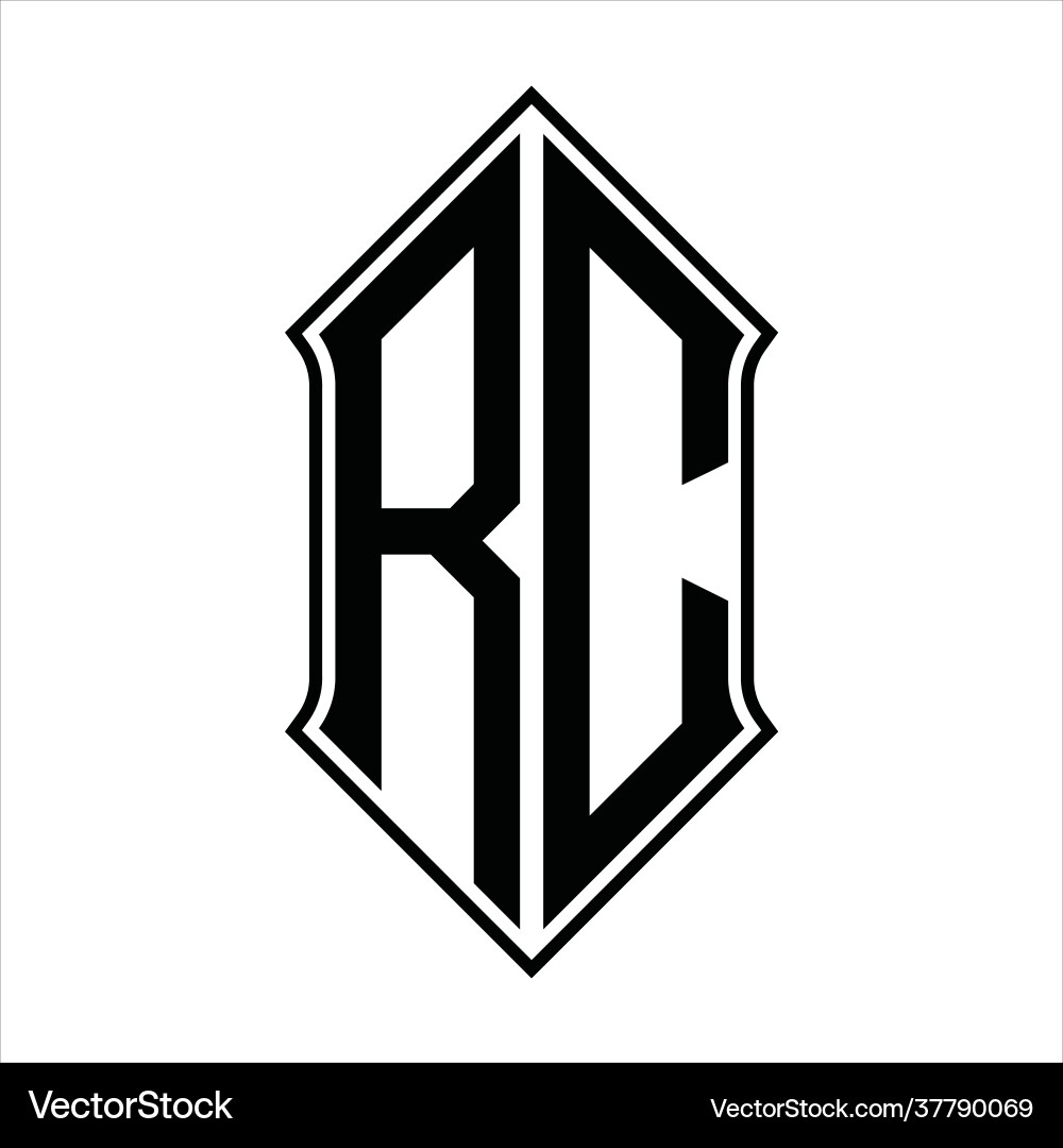 Rc logo monogram with shieldshape and outline Vector Image