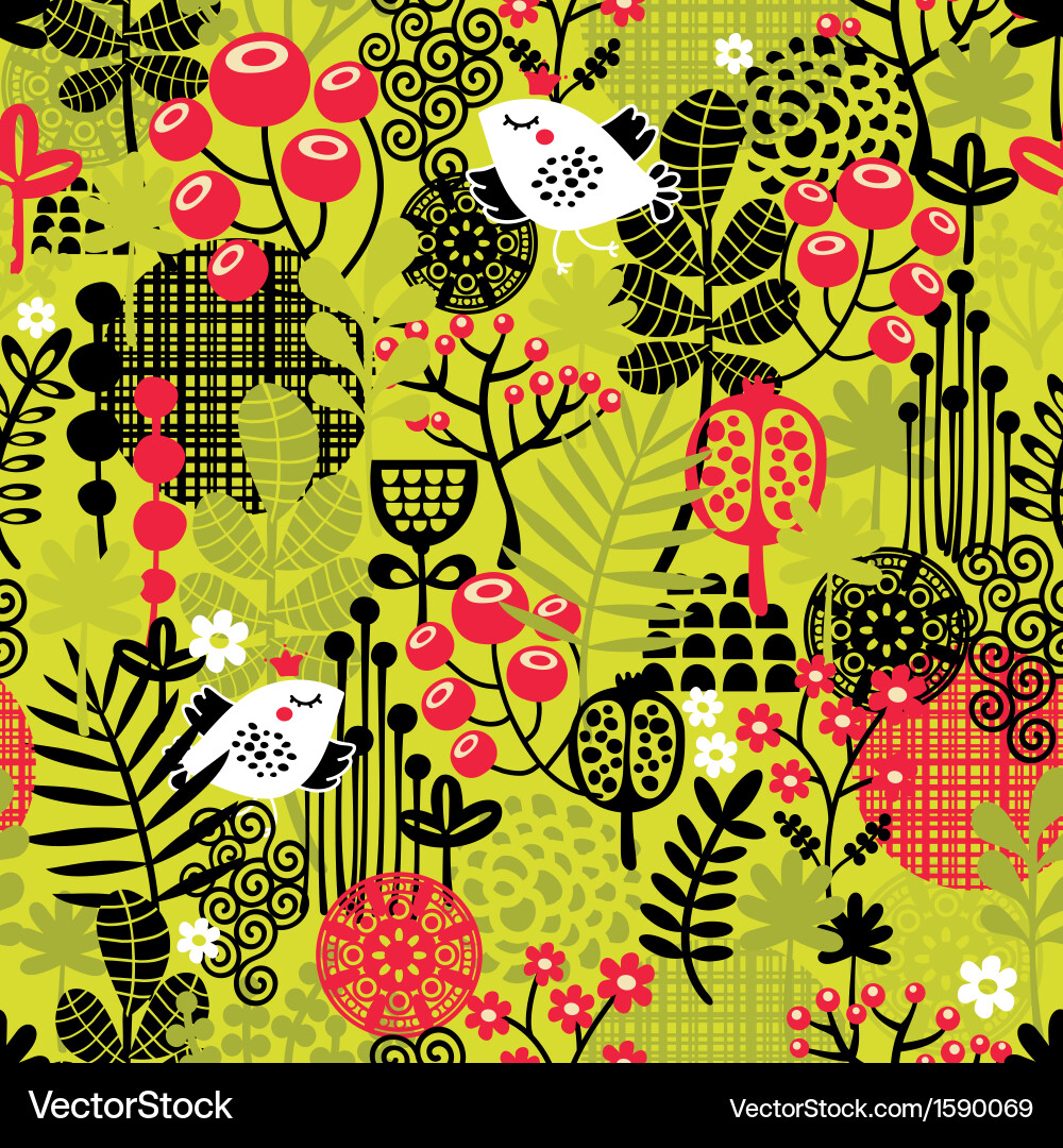 Seamless pattern with bird in the forest Vector Image