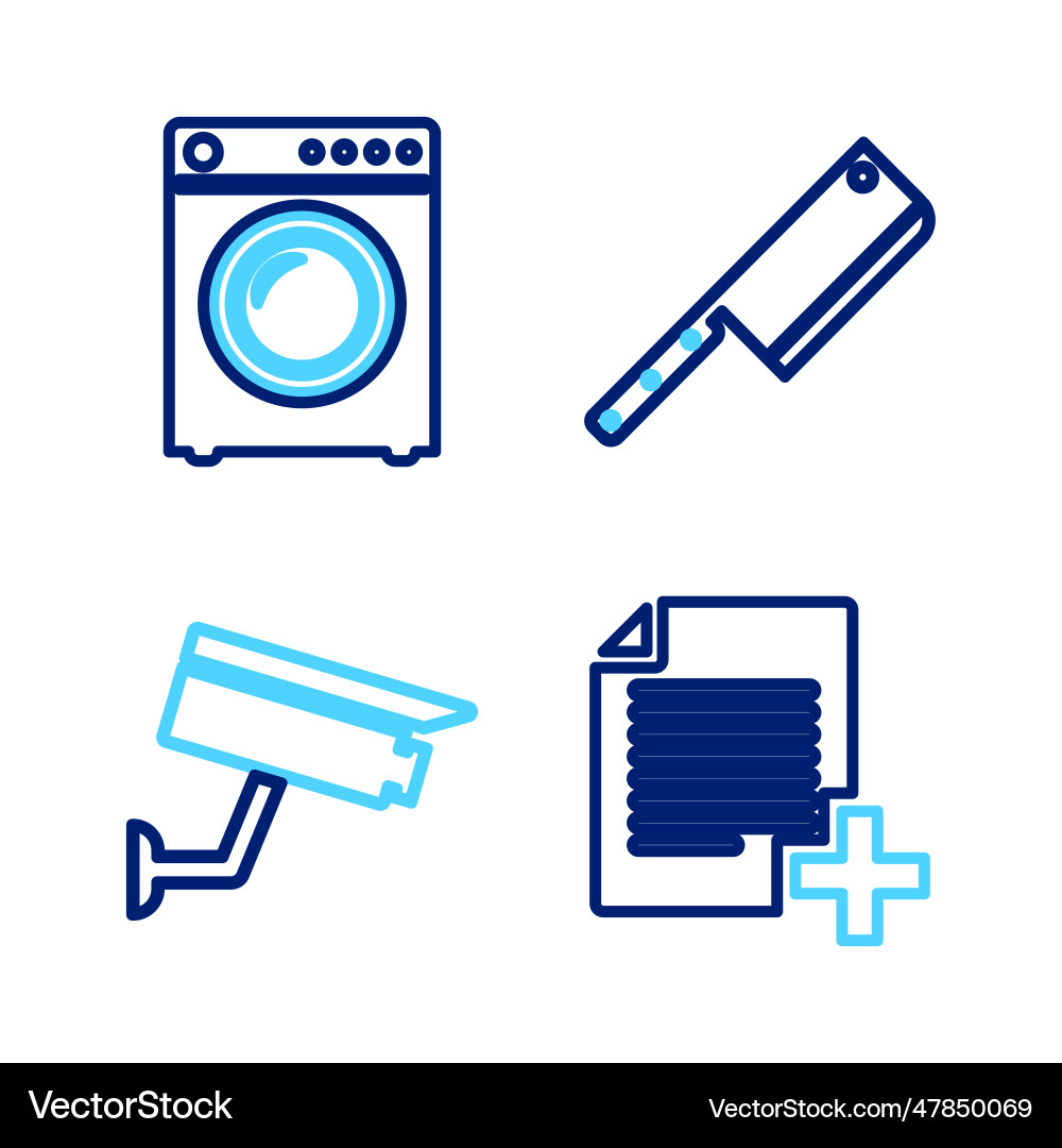 Set line add new file security camera meat Set line add new file security camera meat vector image