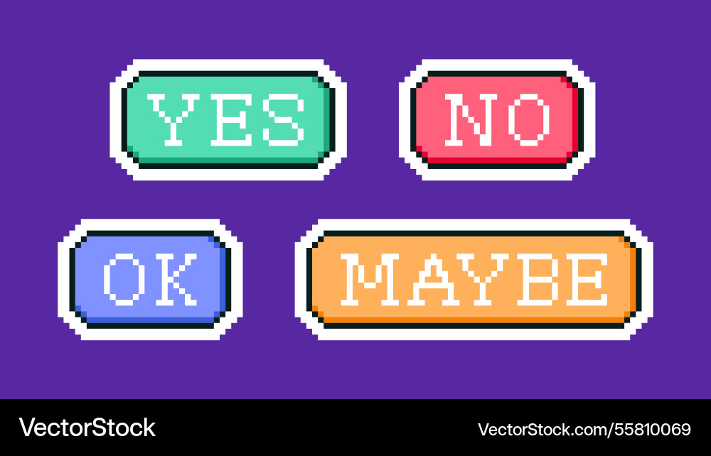 Set of pixel art buttons with the words yes Set of pixel art buttons with the words yes Vector Image