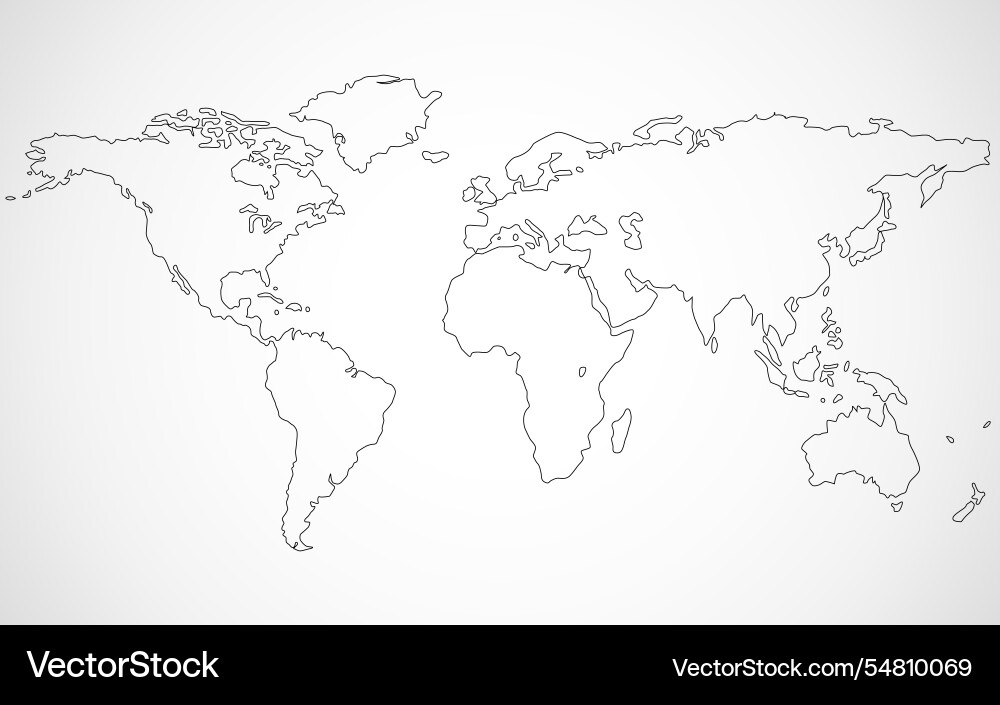 Simple world map in line style outline flat vector image