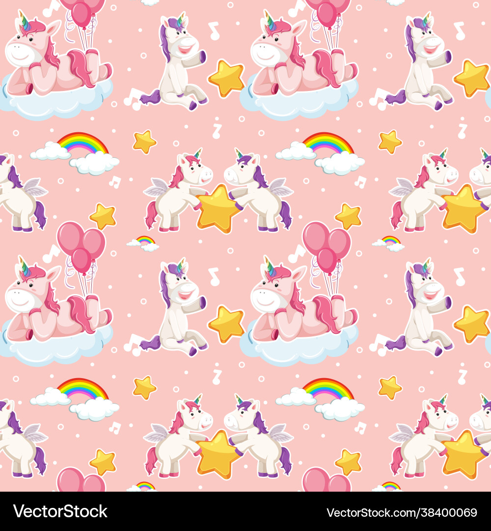 Unicorn seamless pattern with many clouds on pink Vector Image