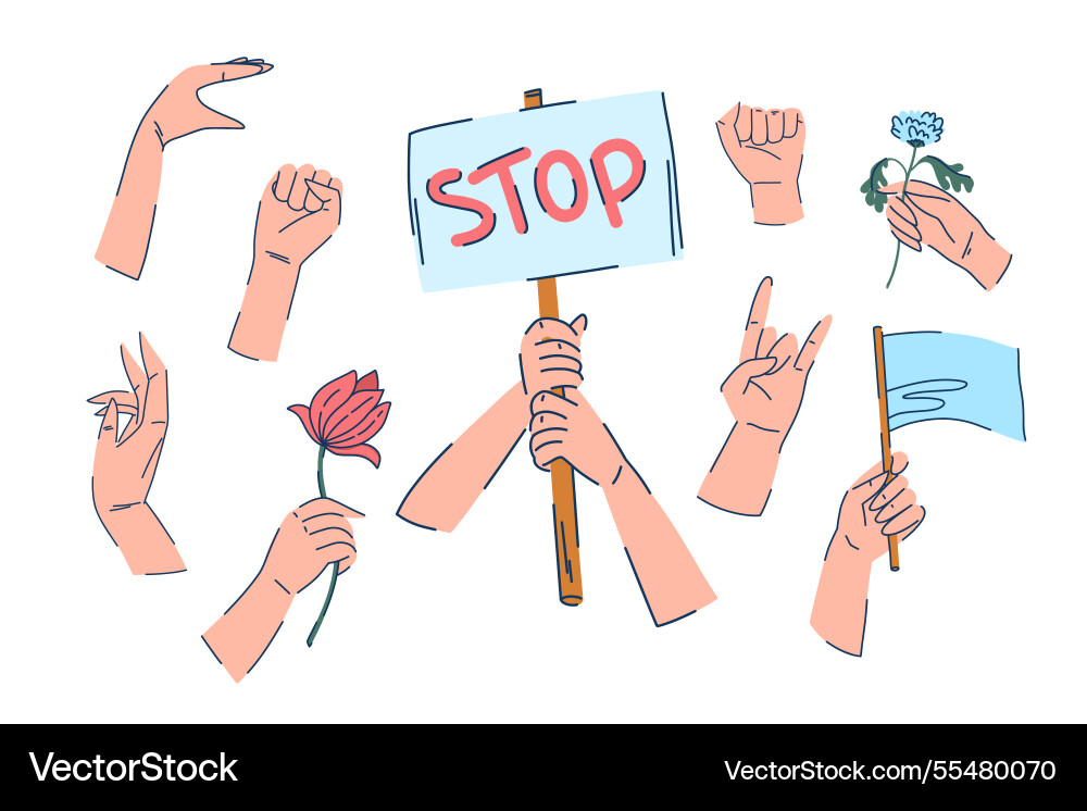 A large set of hands folded in different gestures A large set of hands folded in different gestures vector image