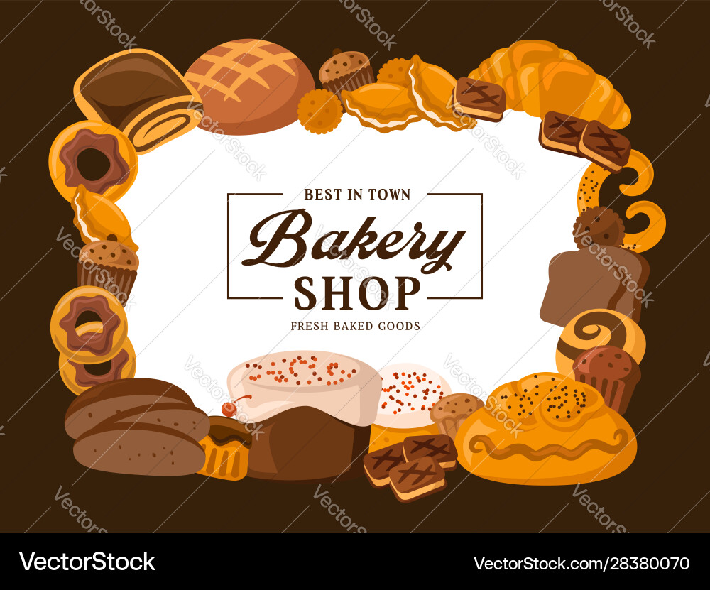Bakery shop bread and baked pastry food cakes Bakery shop bread and baked pastry food cakes vector image