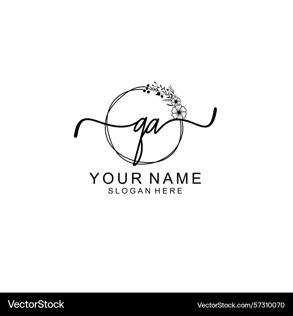 Elegant qa initial logo with floral handwritten Vector Image