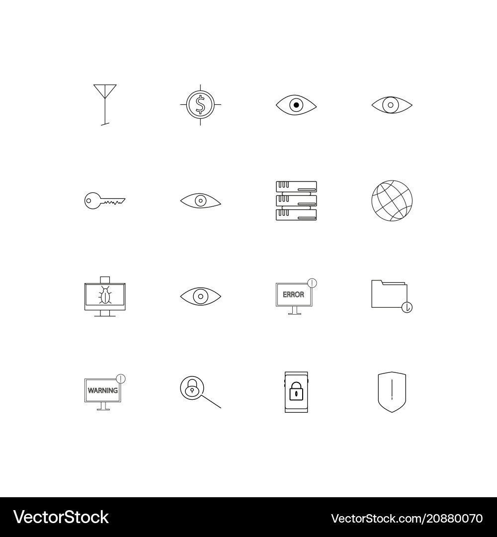 Internet security linear thin icons set outlined vector image