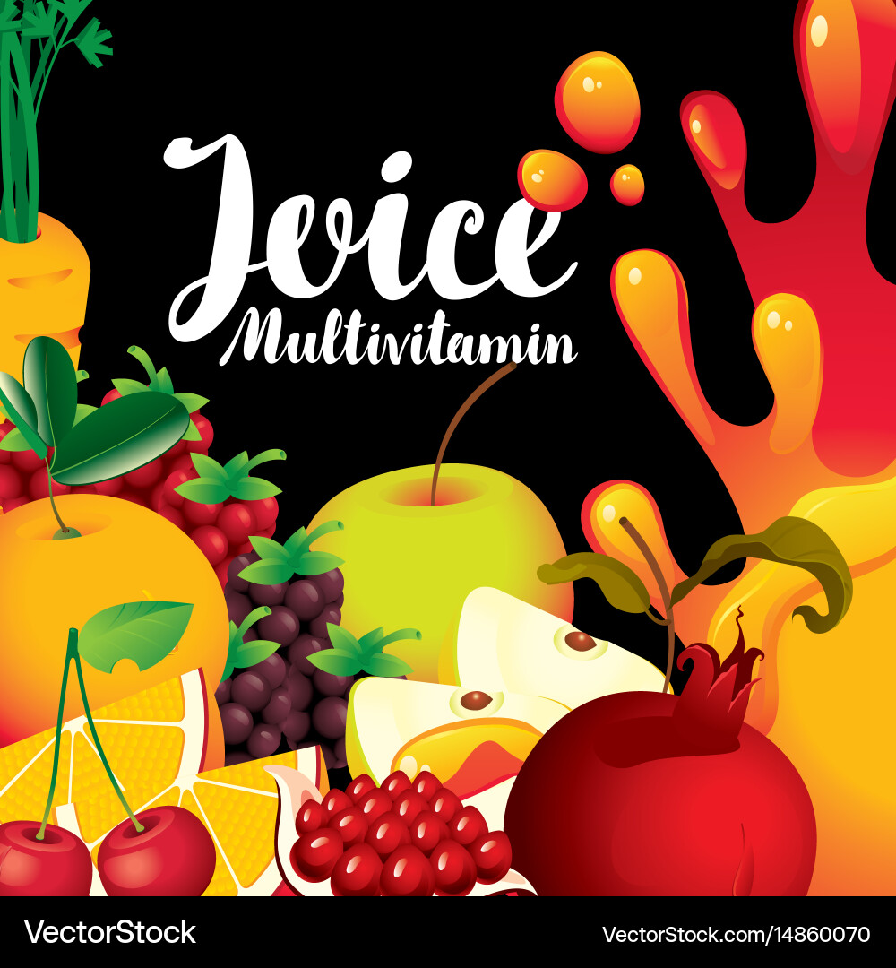 Label for juice with different fruits and berries Vector Image