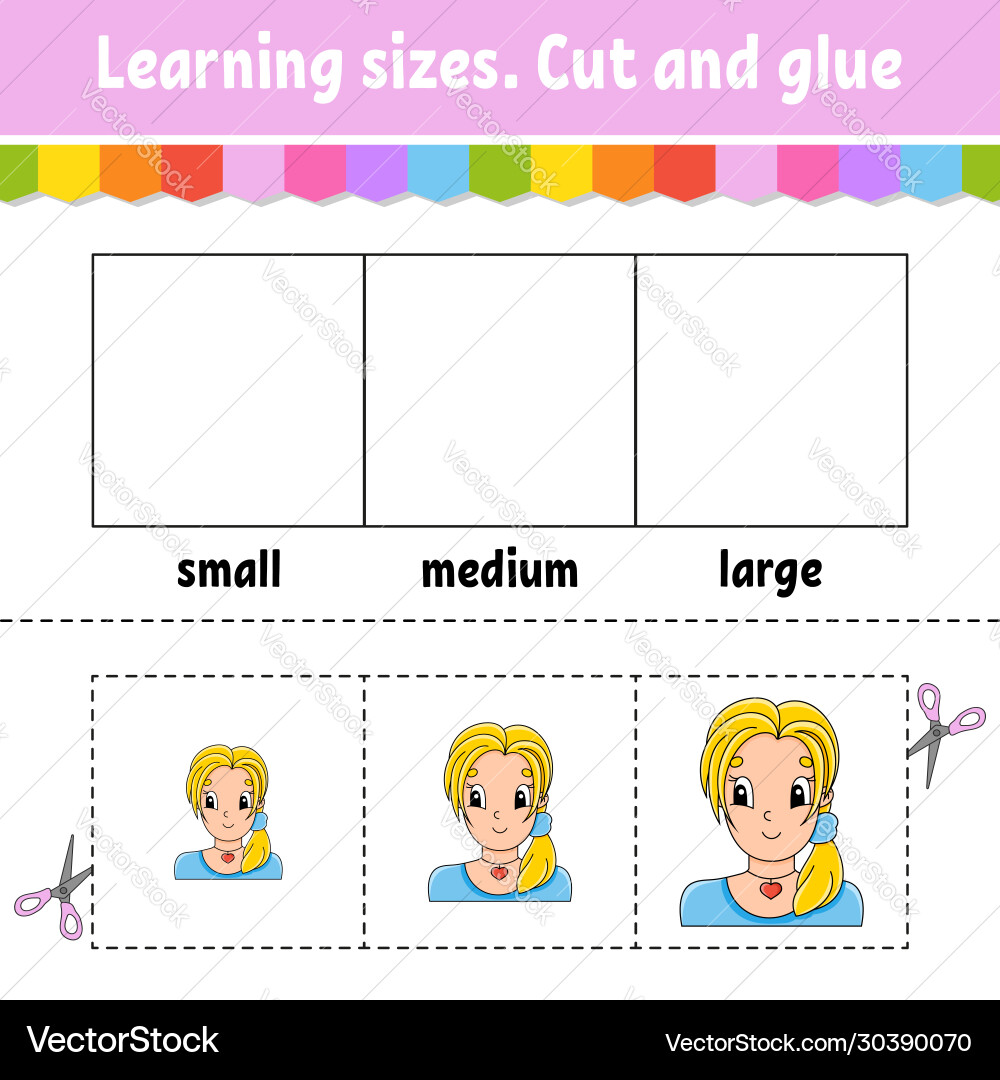 Learning sizes cut and glue easy level color Learning sizes cut and glue easy level color vector image