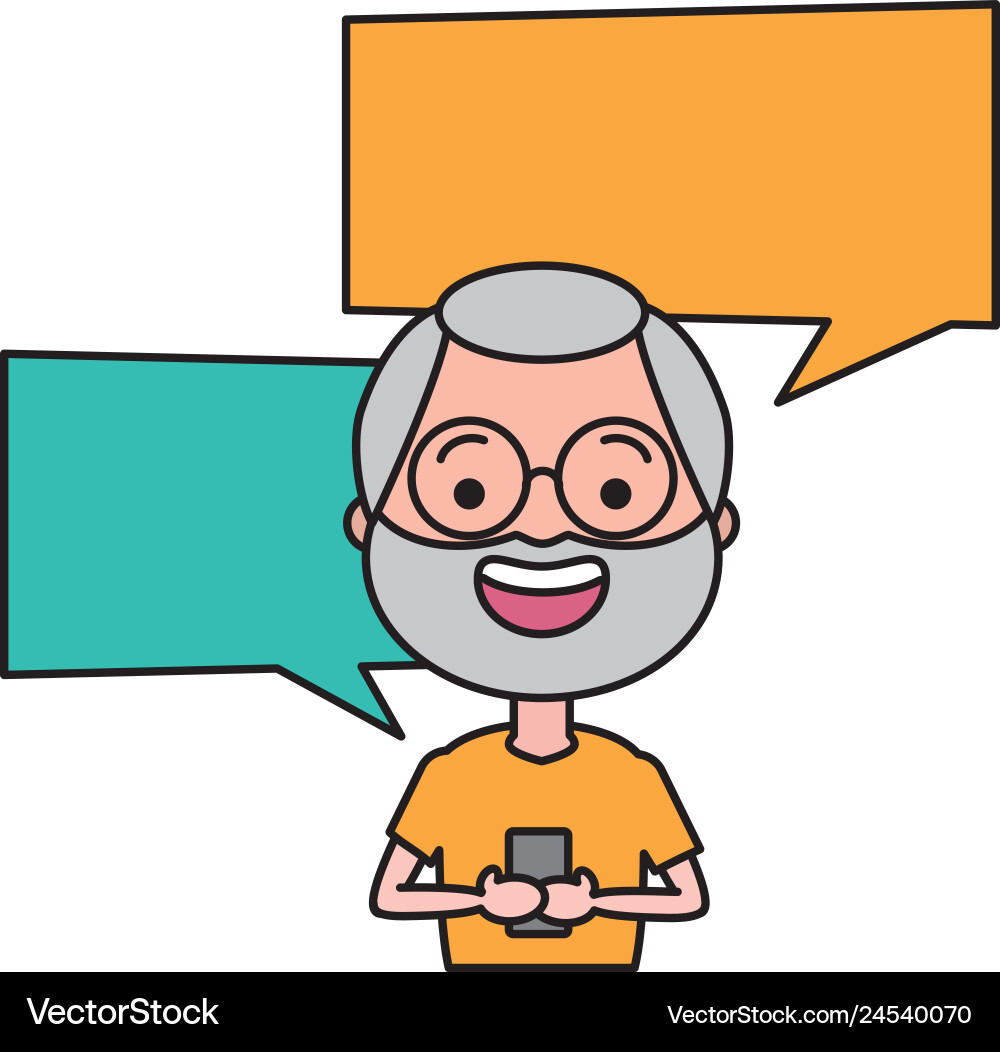 Man with smartphone and speech bubble character Man with smartphone and speech bubble character vector image
