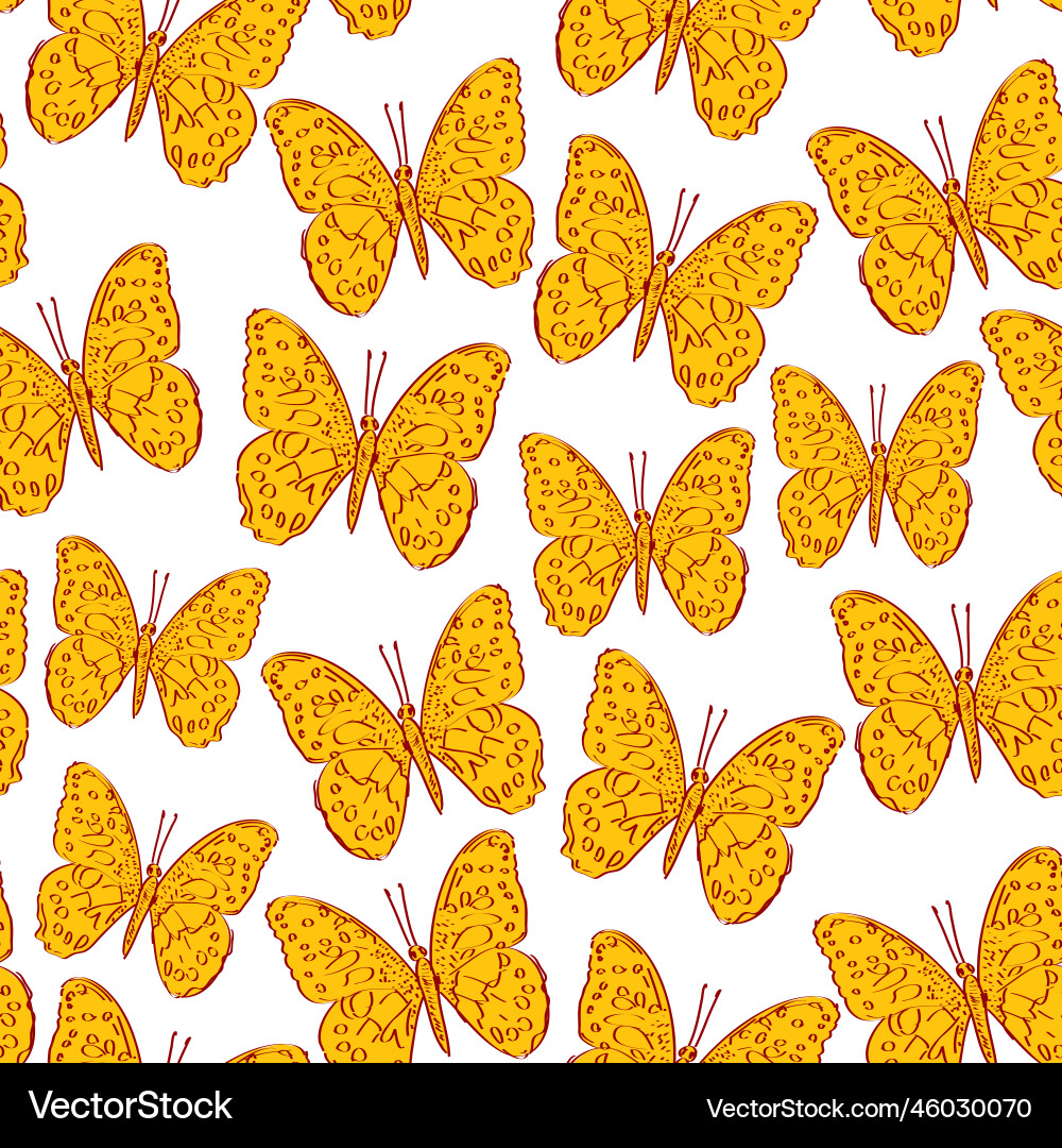 Nahtloses Muster mit Schmetterling orange Senf Nahtloses Muster mit Schmetterling orange Senf vektorbild