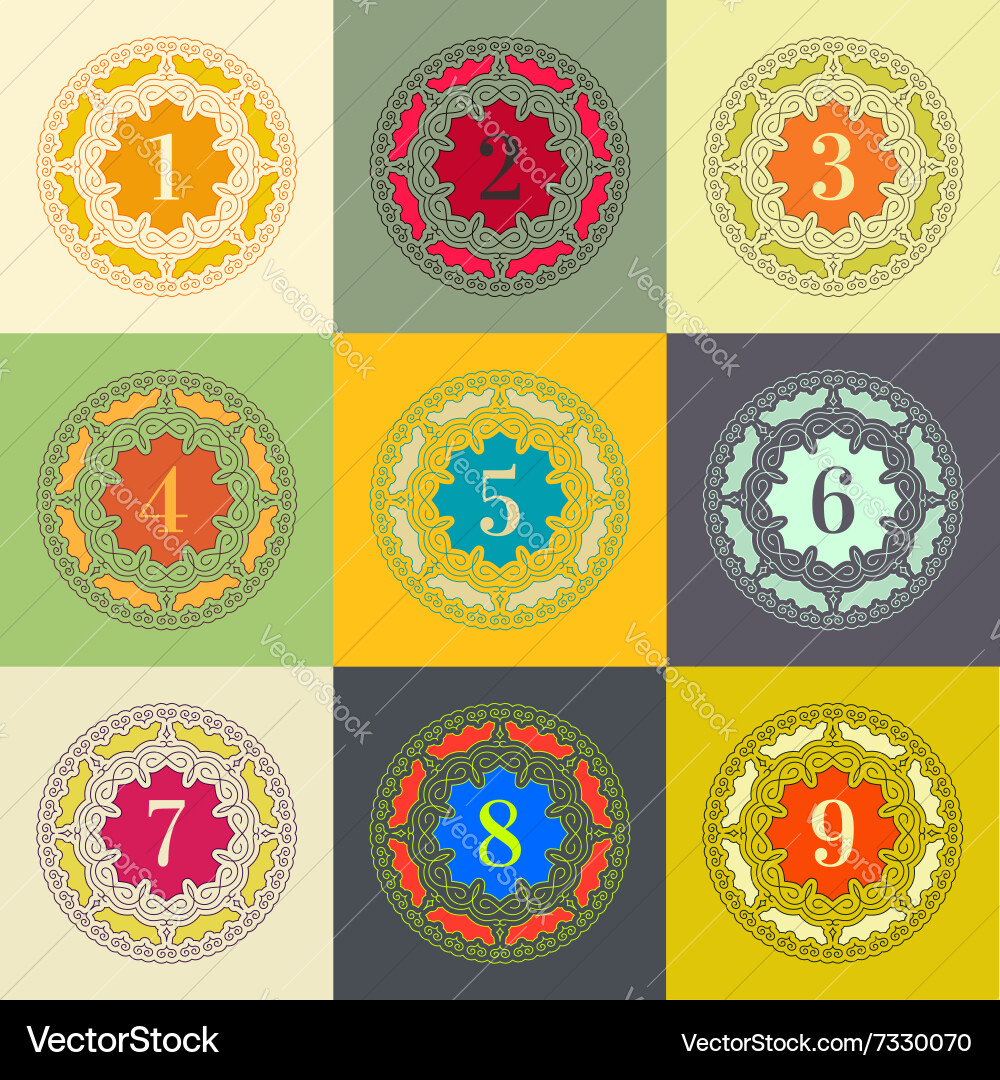 Numbers set colorful frames in linear style vector image