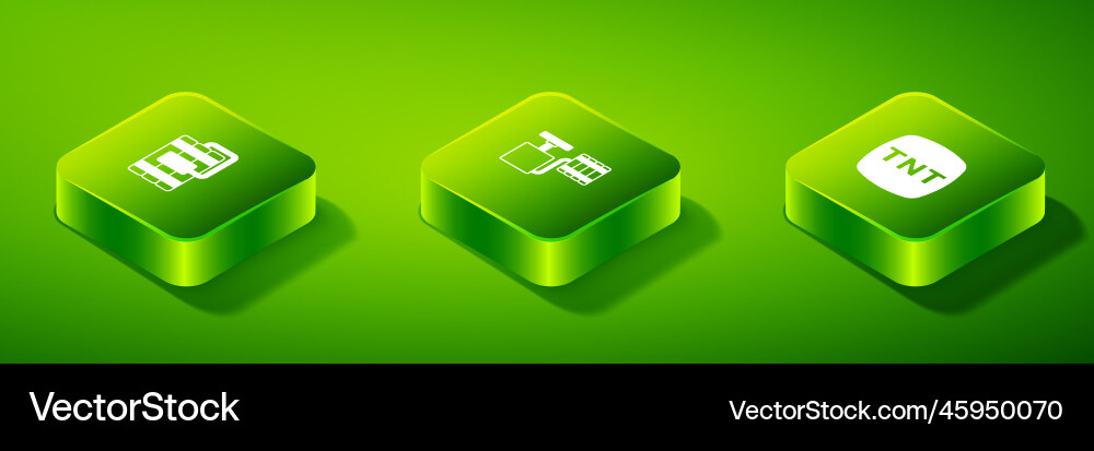Set isometric handle detonator dynamite and icon Set isometric handle detonator dynamite and icon vector image