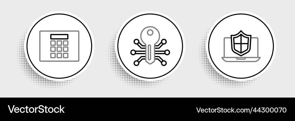 Set line laptop protected with shield password Set line laptop protected with shield password vector image