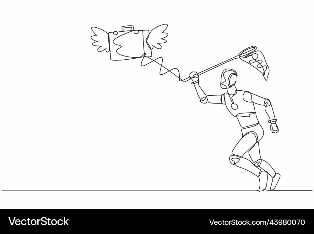 Single continuous line drawing robot try to catch Single continuous line drawing robot try to catch Vector Image