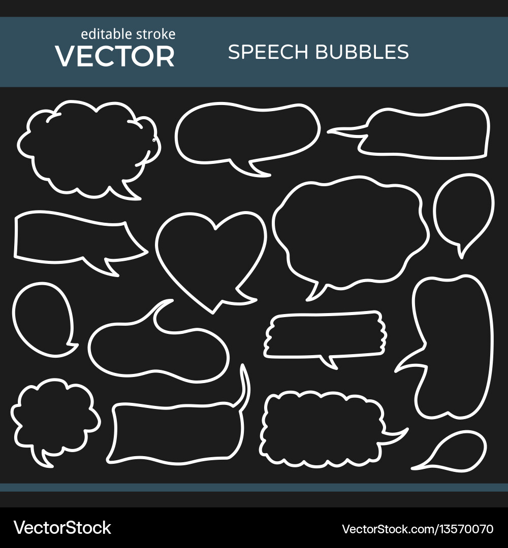 Sketched speech bubbles with editable stroke Vector Image