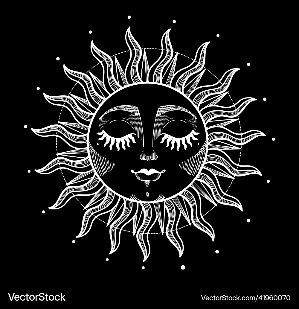 Sun with face and closed eyes white boho pattern Sun with face and closed eyes white boho pattern vector image