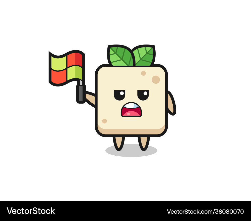 Tofu character as line judge putting flag up vector image