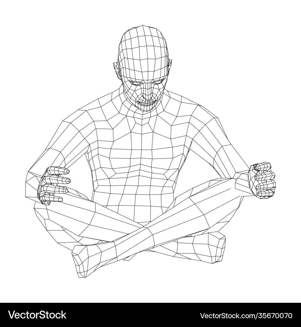 Wireframe man relaxing in lotus position Wireframe man relaxing in lotus position vector image