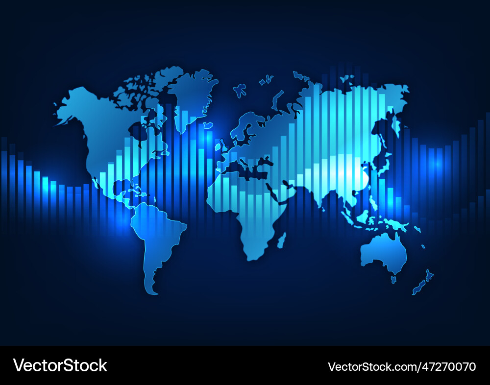 World map technology background with stock graph World map technology background with stock graph vector image