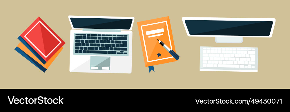 Desktop with computer laptop and notepad Desktop with computer laptop and notepad vector image