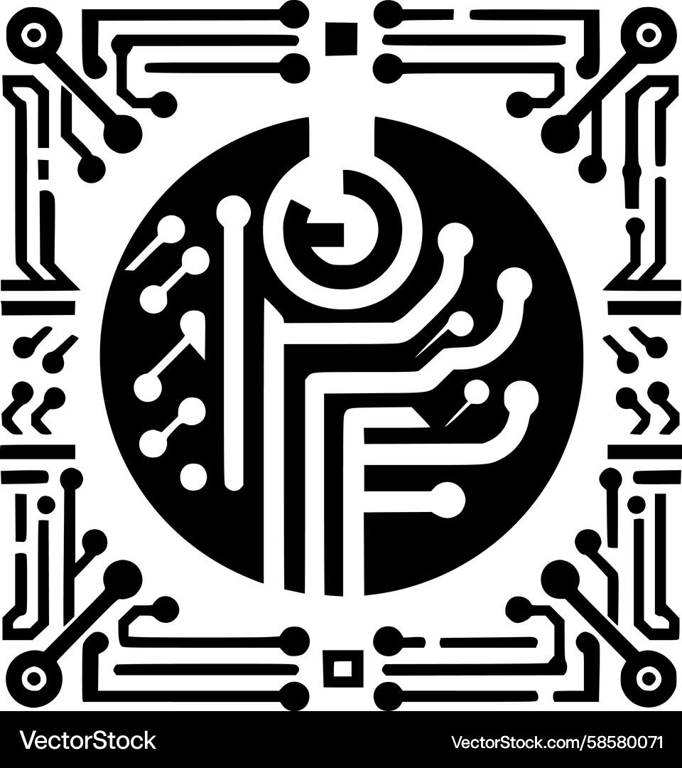 Dynamic Circuit Network Emblem Vector Image