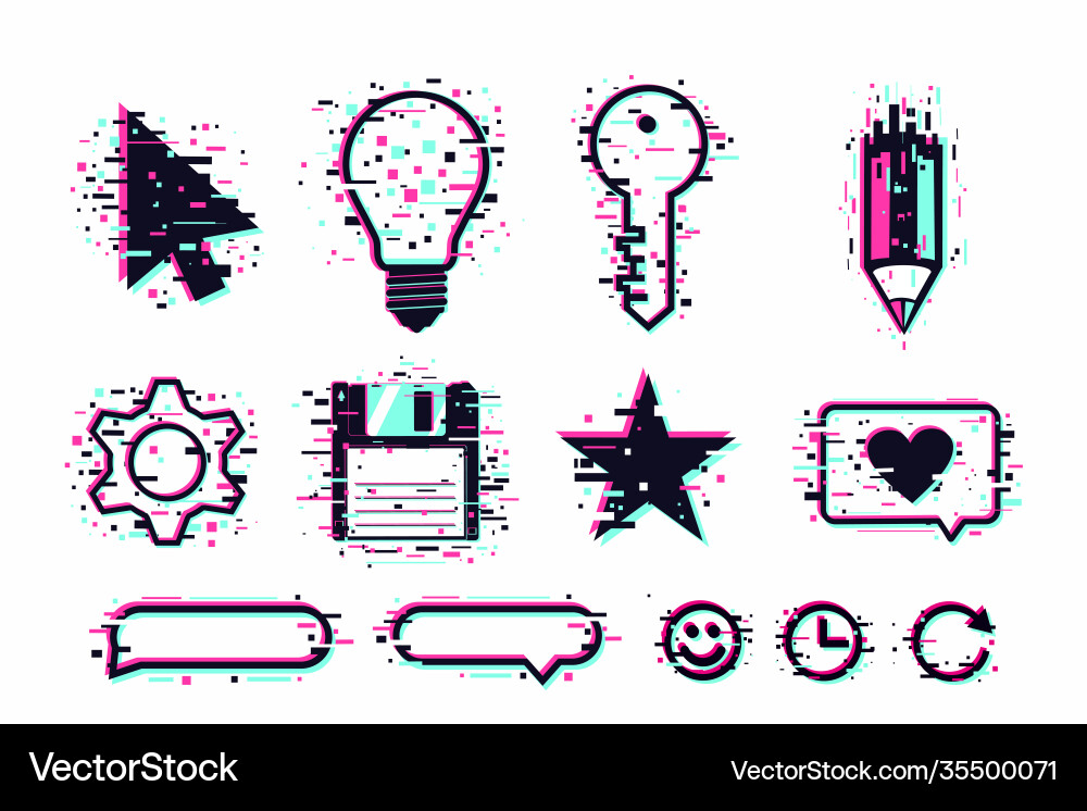 Glitch UI Icons - Digital Effect vector image