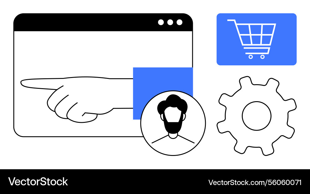 Hand pointing in browser window with profile Hand pointing in browser window with profile vector image