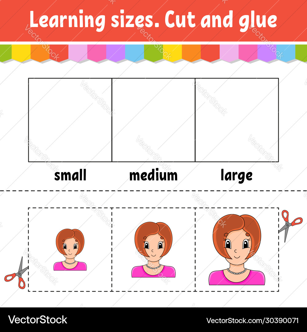 Learning sizes cut and glue easy level color Learning sizes cut and glue easy level color vector image