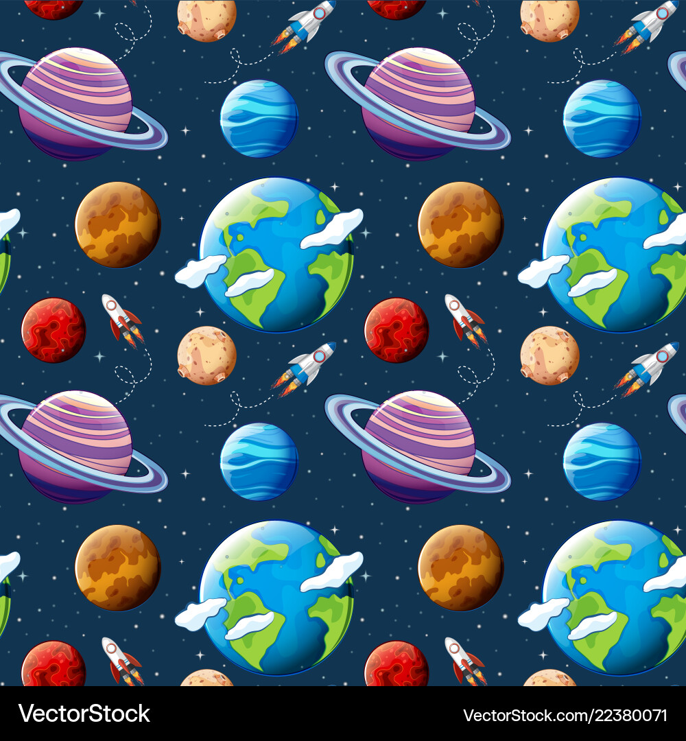 Planets & Space Seamless Pattern vector image