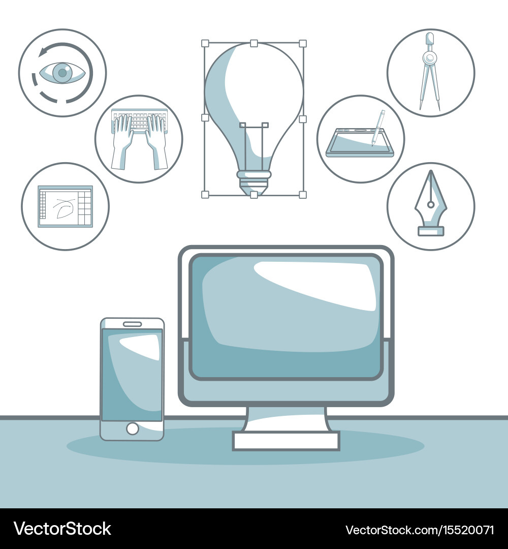 Scene silhouette color sections shading of tech Vector Image