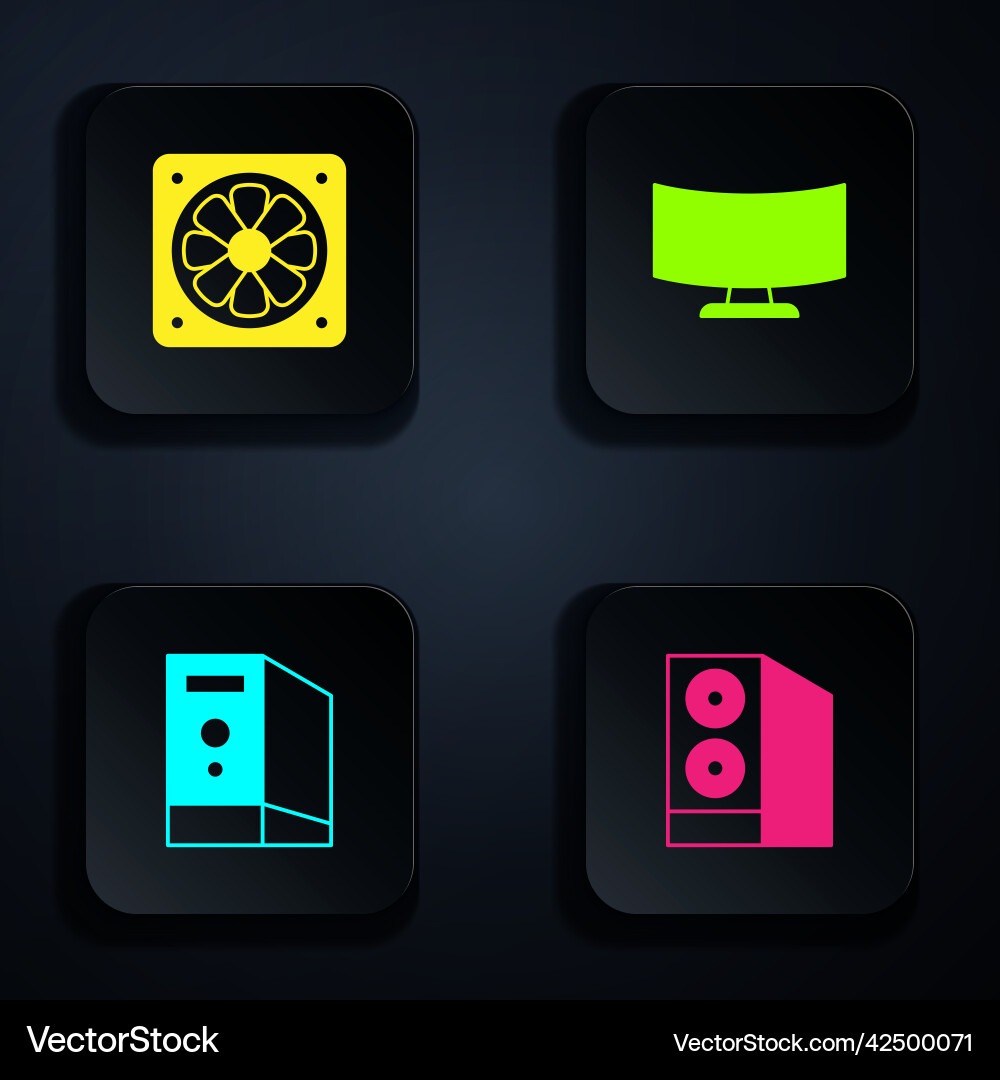 Set case of computer cooler and monitor Set case of computer cooler and monitor vector image
