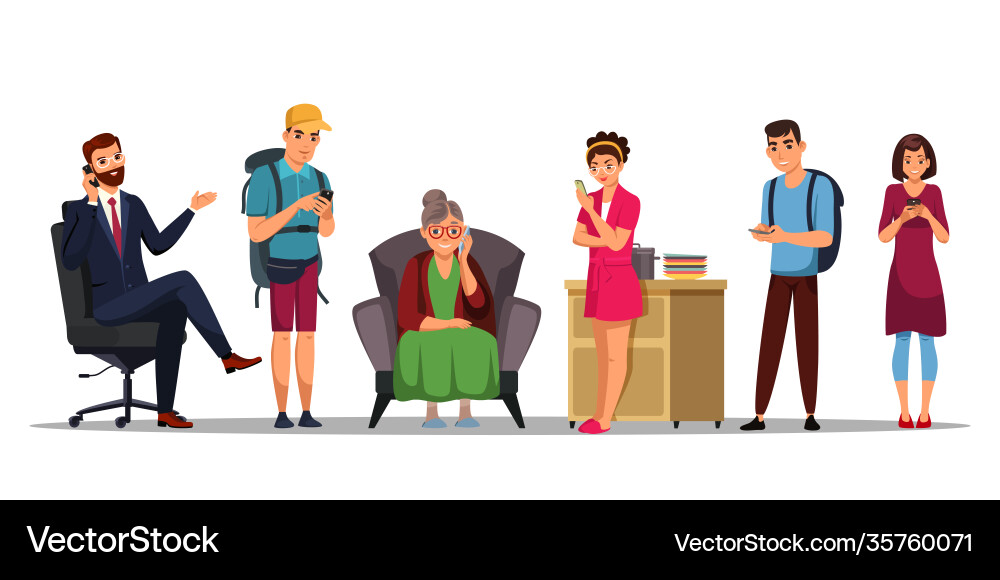 Set characters people using smartphone Set characters people using smartphone vector image