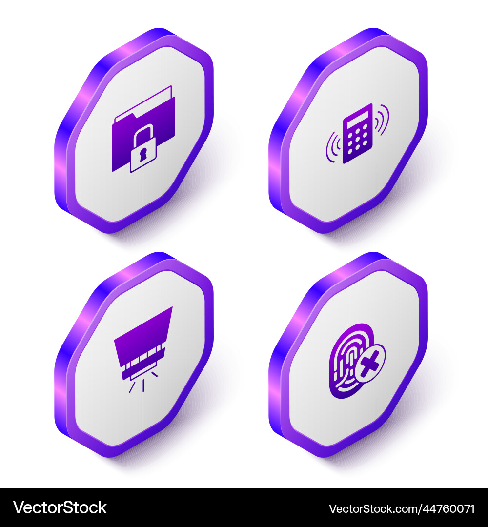 Set isometric folder and lock security keypad Set isometric folder and lock security keypad vector image