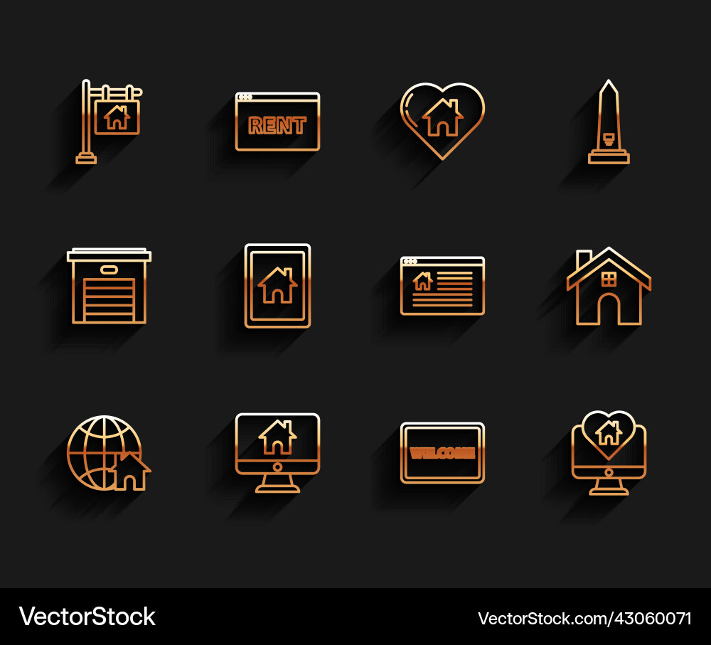 Set line globe with house symbol computer monitor Set line globe with house symbol computer monitor vector image