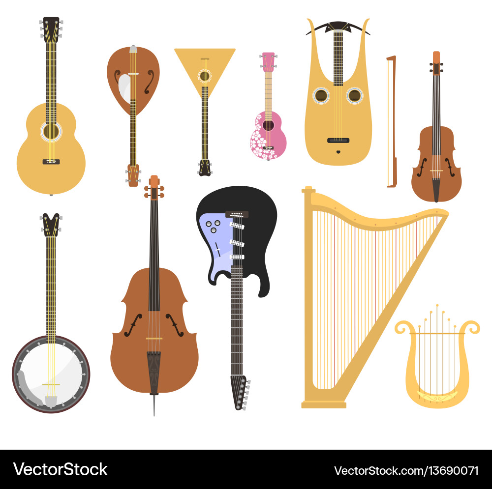 Set of stringed musical instruments classical Set of stringed musical instruments classical vector image