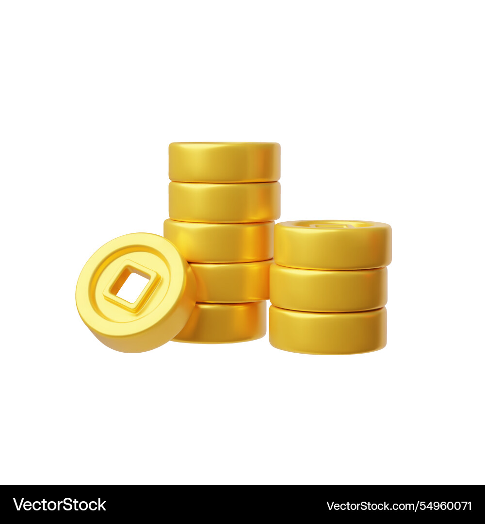 Stacked golden chinese coins with square hole Stacked golden chinese coins with square hole vector image