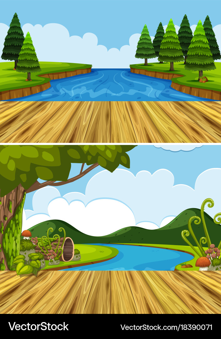 Two background scenes with river and trees vector image