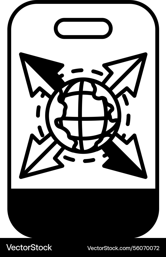 A phone case with globe and arrows pointing A phone case with globe and arrows pointing Vector Image