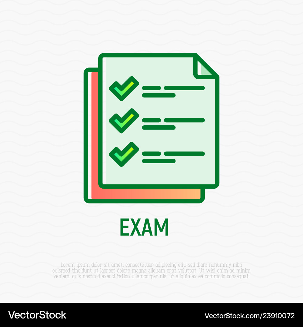 Exam thin line icon list with checkmark vector image