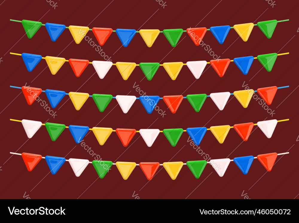 Garland of colorful triangular flags set party Garland of colorful triangular flags set party Vector Image