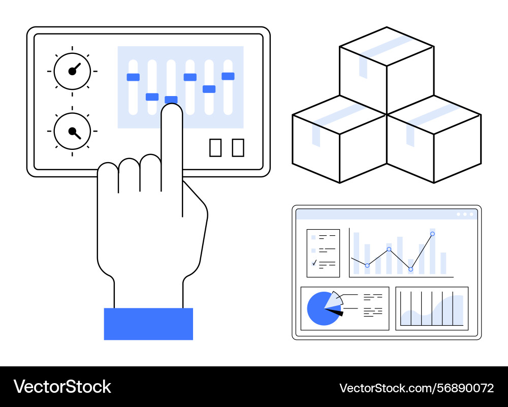 Hand adjusting dashboard controls with analytics Hand adjusting dashboard controls with analytics vector image