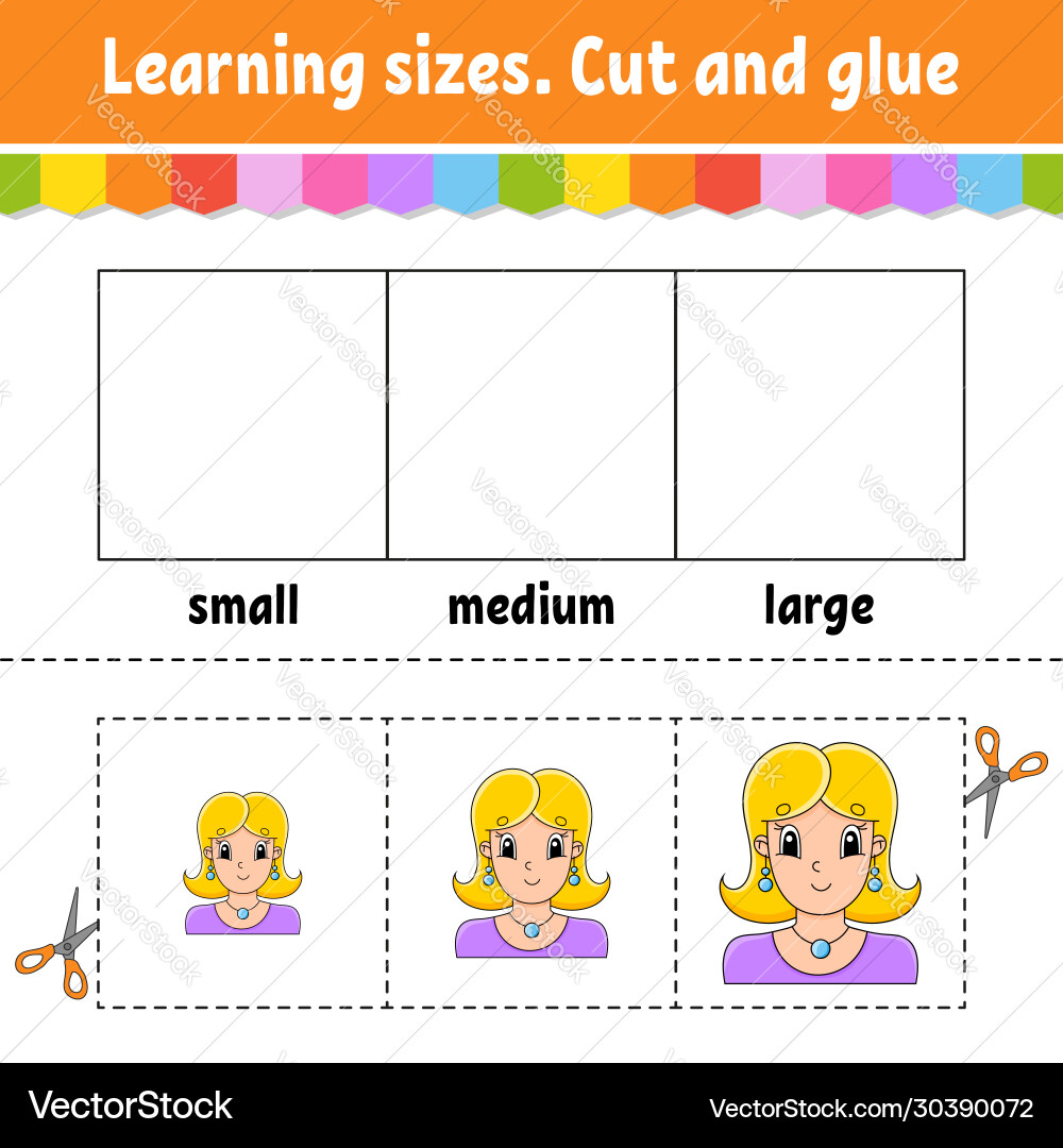 Learning sizes cut and glue easy level color Learning sizes cut and glue easy level color vector image